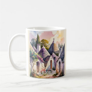 Alberobello Italië Trulli Aquarel Eigen Tekst Koffiemok