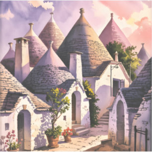 Alberobello Trulli Huizen Italië Reis Watercolor Sticker