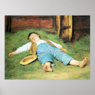 Albert Anker, Schlafender Knabe im Heu Poster