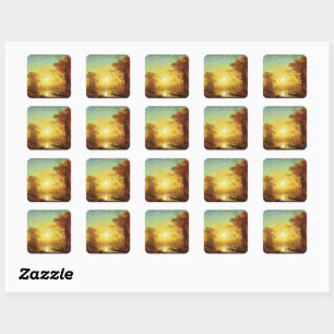 Albert Bierstadt-schilderij, Zonsopgang, Vierkante Sticker