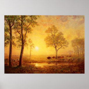Albert Bierstadt - Sunset on the Mountain Poster