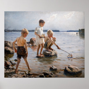 Albert Edelfelt - Boys spelen op de kust Poster