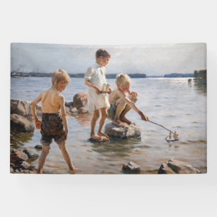 Albert Edelfelt - Boys spelen op de kust Spandoek