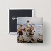 Albert Edelfelt - Boys spelen op de kust Vierkante Button 5,1 Cm (Voorkant /achterkant)