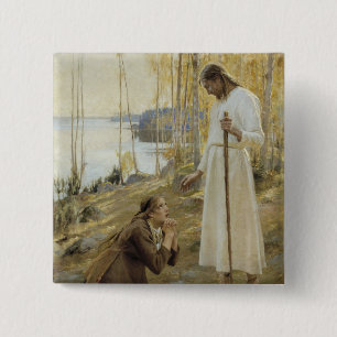 Albert Edelfelt - Christus en Mary Magdalene Vierkante Button 5,1 Cm