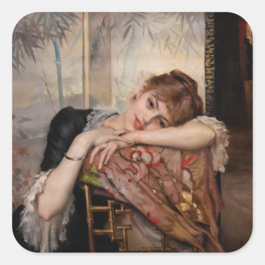 Albert Edelfelt - De Parisienne/Virginie Vierkante Sticker (Voorkant)