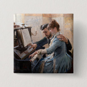 Albert Edelfelt - Het spelen van de Piano Vierkante Button 5,1 Cm