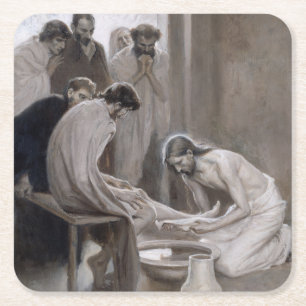 Albert Edelfelt - Jesus Washing Feet of Disciples Vierkante Kartonnen Onderzetter