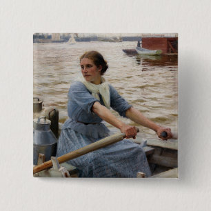 Albert Edelfelt - La Laitiere Vierkante Button 5,1 Cm