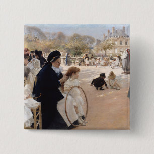 Albert Edelfelt - Luxemburgse tuinen, Parijs Vierkante Button 5,1 Cm