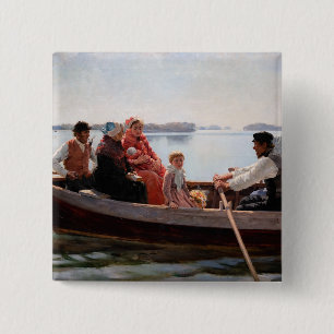 Albert Edelfelt - Naar het kerstfeest Vierkante Button 5,1 Cm