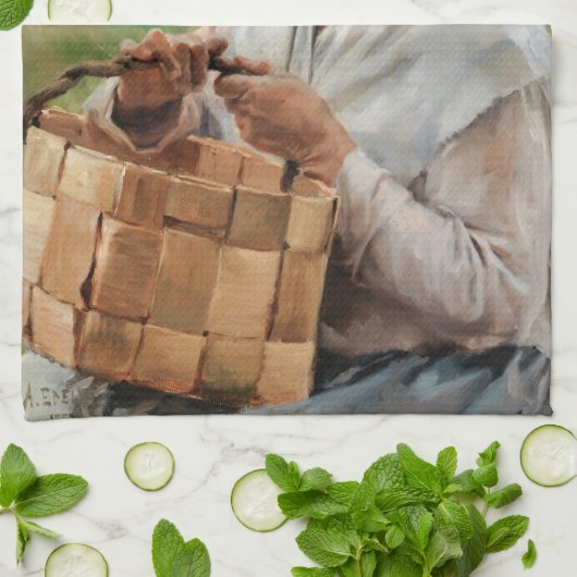 Albert Edelfelt - Oude vrouw met een plint mandje Theedoek (Gevouwen)