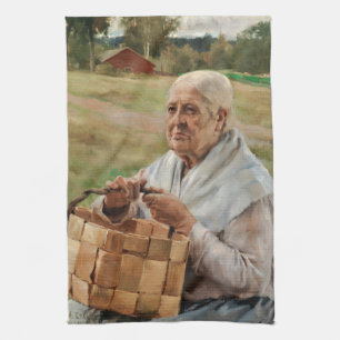 Albert Edelfelt - Oude vrouw met een plint mandje Theedoek