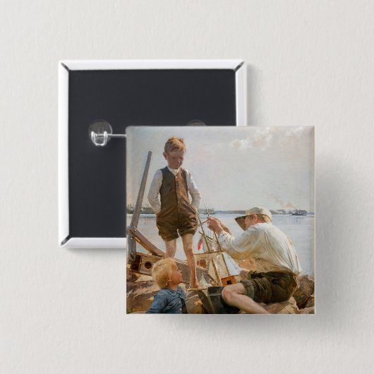 Albert Edelfelt - Scheepsbouwers Vierkante Button 5,1 Cm (Voorkant /achterkant)