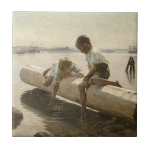 Albert Edelfelt - Twee jongens op een log Tegeltje