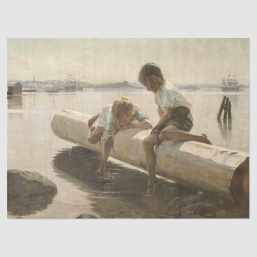 Albert Edelfelt - Twee jongens op een log Tissuepapier (Voorkant)