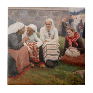 Albert Edelfelt - Vrouwen buiten de kerk Tegeltje
