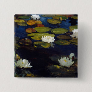 Albert Edelfelt - Water Lilies, Studie Vierkante Button 5,1 Cm