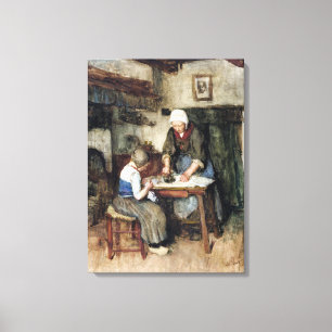 Albert Neuhuys Interior met een Vrouwenstrijder en Canvas Afdruk