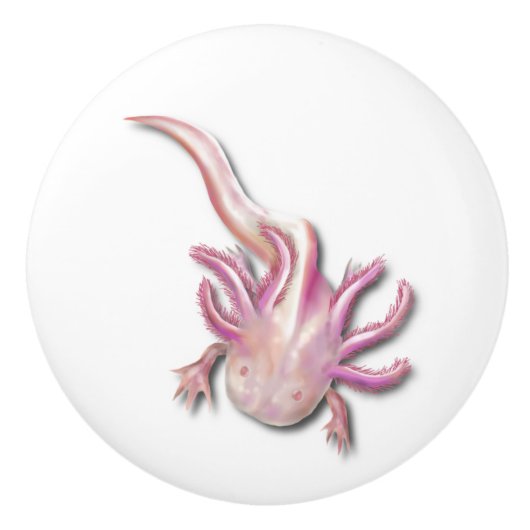 Albino Axolotl "Walking Fish" Art Keramische Knop (Voorkant)