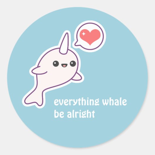 Albino Narwhal Ronde Sticker (Voorkant)