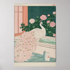 Albino Peacock Ukiyo-e Art Japanese Bathroom Print