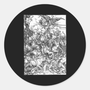 Albrecht Durer De vier paarden van de Apocalypse Ronde Sticker