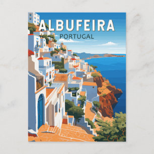 Albufeira Portugal Reizen Kunst Vintage Briefkaart