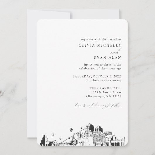 Albuquerque Mariage Élégant Skyline Invitation (Devant)