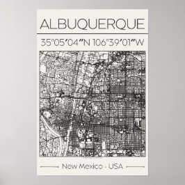 Albuquerque New Mexico Charcoal City Map Poster 