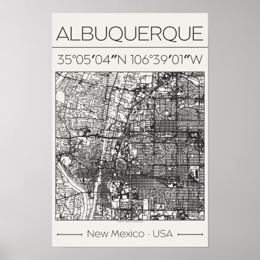 Albuquerque New Mexico Charcoal City Map Poster  (Devant)