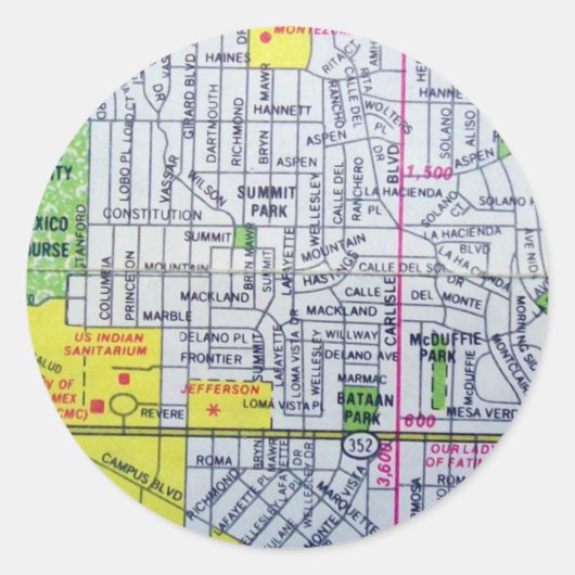Albuquerque, NM kaart Ronde Sticker (Voorkant)