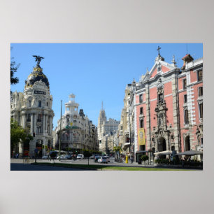 Alcala en Gran Via Street, Madrid Poster