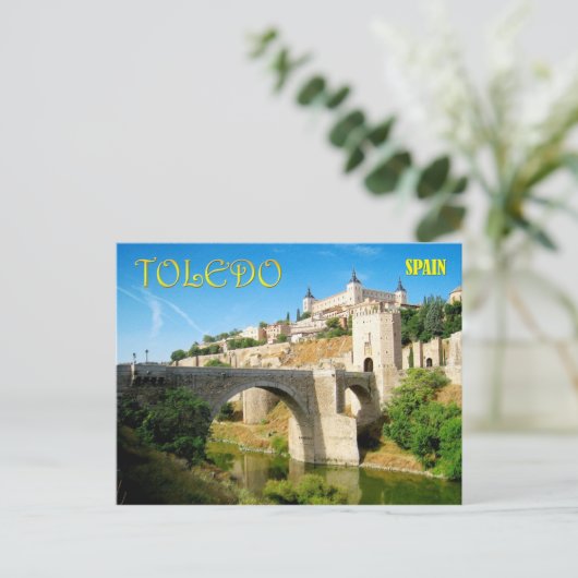 Alcantara Bridge en Alcazar in Toledo, Spanje Briefkaart (Staand voorkant)
