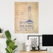 Alcatraz Island Lighthouse Blueprint  Poster (Thuiskantoor)