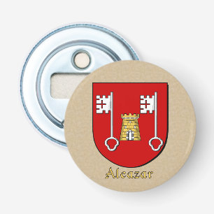 Alcazar Heraldic Arms op perkament stijl terug Button Flesopener