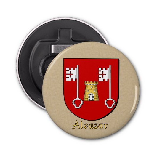 Alcazar Heraldic Arms op perkament stijl terug Button Flesopener (Voorkant)