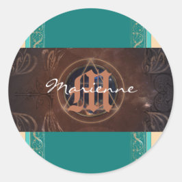 Alchemist barok elegant monogram middeleeuws ronde sticker