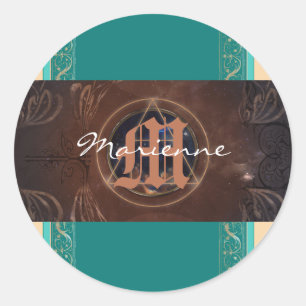 Alchemist barok elegant monogram middeleeuws ronde sticker