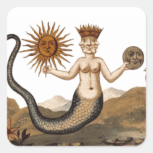 Alchemy afbeelding Medieval Merman met 3 gezichten Vierkante Sticker (Voorkant)