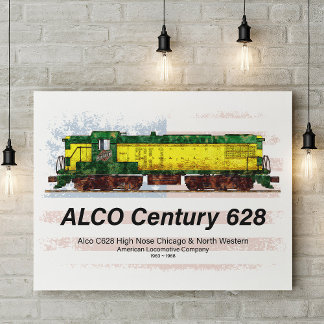 Alco C-628 diesellocomotief en Amerikaanse vlag Poster