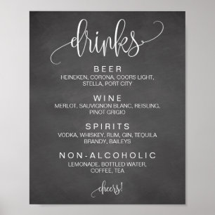 Alcohol Cocktail Drinken Bar Editable Wedding Sign Poster