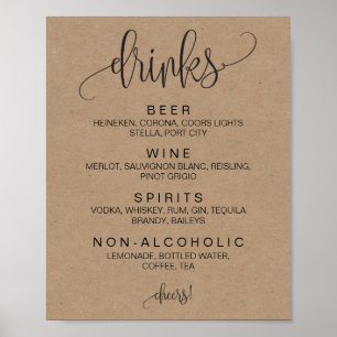 Alcohol Cocktail Drinken Bar Editable Wedding Sign Poster