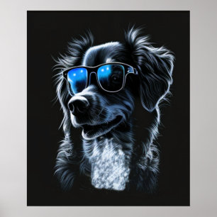 alcohol dog wearing a pair of stylish sunglasses, poster