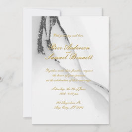 Alcohol Ink Black White Glitter Wedding Invitation Kaart