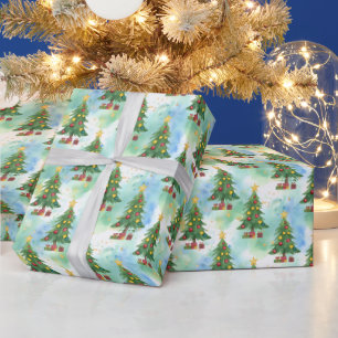 Alcohol Ink en Watercolor Kerstbomen Patroon Cadeaupapier