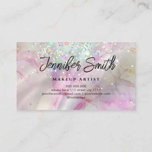 Alcohol Ink Makeup Artiest Holographic Glitter Pin Visitekaartje (Achterkant)