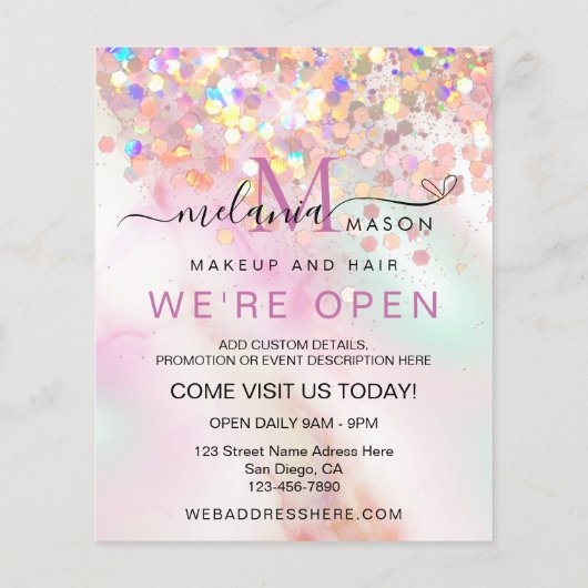 Alcohol Ink Makeup Artist Holographic Glitter Chic Flyer (Achterkant)