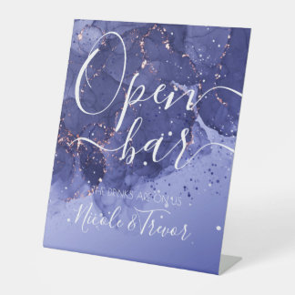 Alcohol Ink Paarse Glitter Bruiloft Open Bar Reclamebord Met Voetstuk