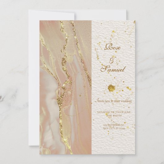Alcohol Ink Rose Glitter Chic Wedding Invitation (Devant)